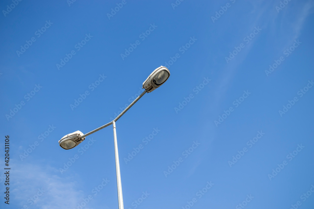 street light fixture isolated on sky background. Street lamp. street light fixture isolated on sky background. Street lamp.