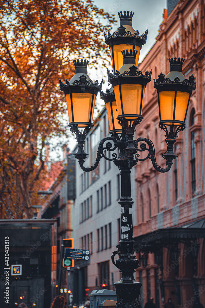 Beautiful Barcelona streets in historic center. 2020