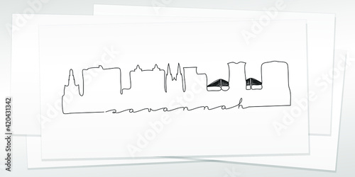 Savannah, GA, USA Doodle Skyline Hand Drawn. City One Line Art Illustration Landmark. Minimalistic Sketch Pen Background.