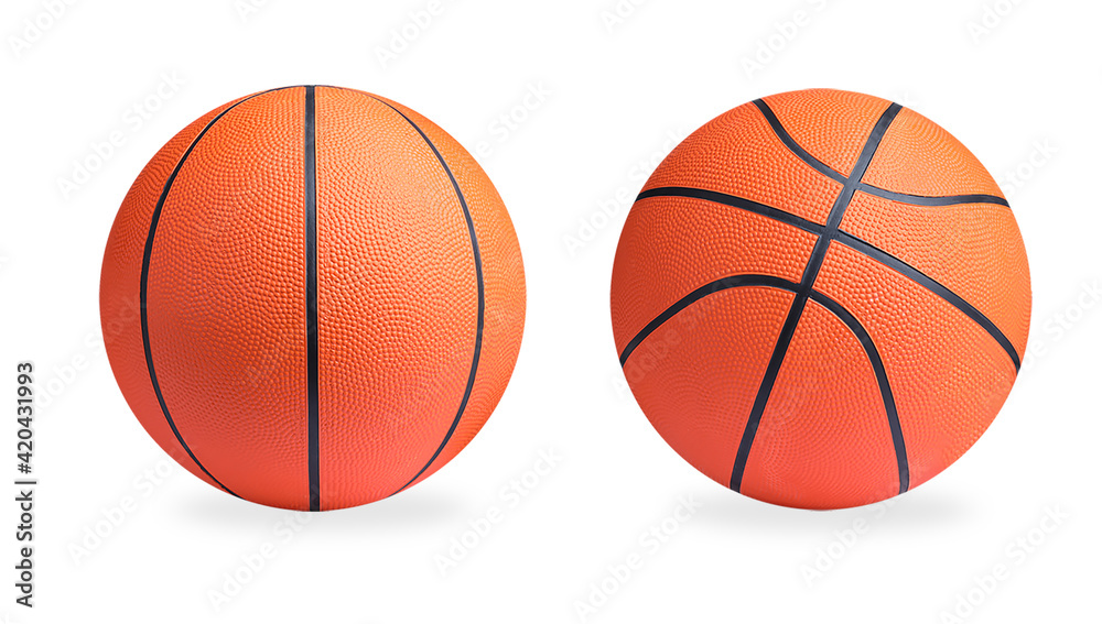 Bright basketball balls on white background. Banner design
