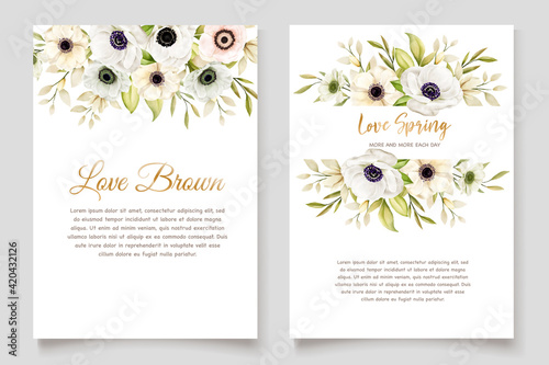 Watercolor Poppy anemone invitation card 