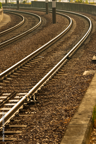 Close up of empty railroad track. Transportation background
