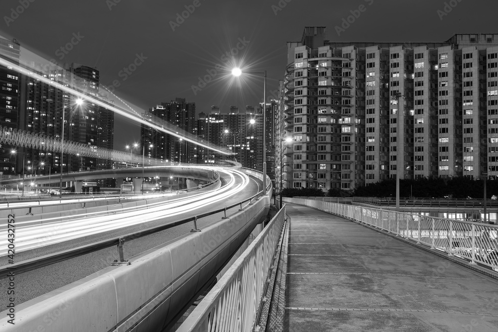 traffic in urban city at night