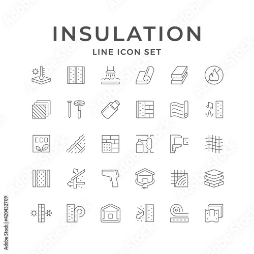Set line icons of insulation isolated on white
