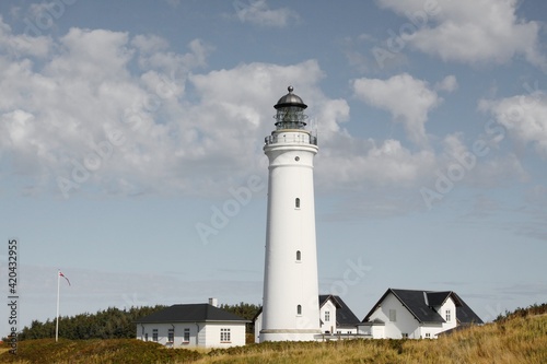 Hirtshals white lighthouse in Denmark