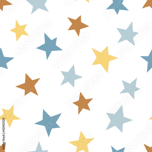 Star quirky shapes vector seamless pattern. Cosmic starry paper cut silhouette baby background design. Celestial party geometric space childish print