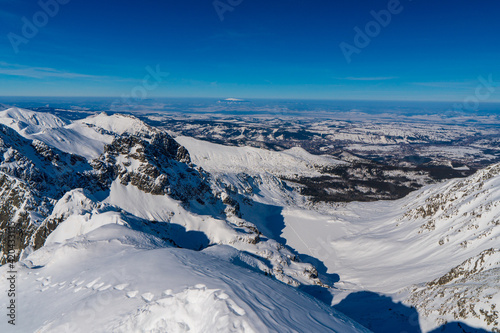 Winter mountains in Tatra Mountains Zakopane, Poland - space for text