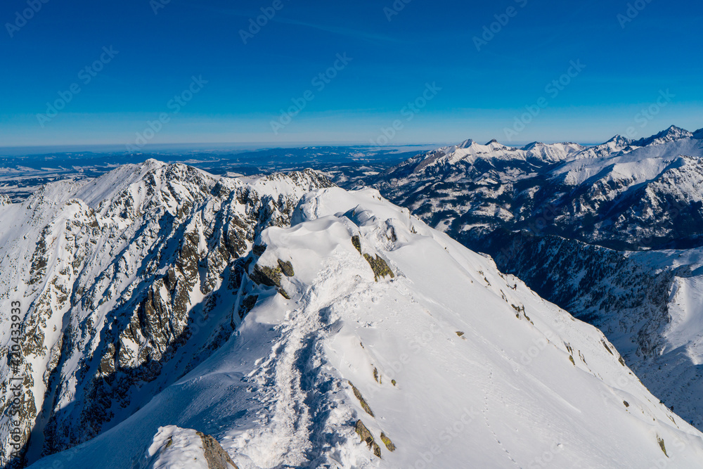 Winter mountains in Tatra Mountains Zakopane, Poland - space for text