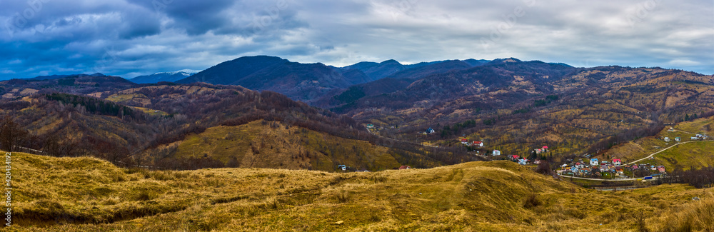 panorama with a mountain landscape with Leaota mountains in the background