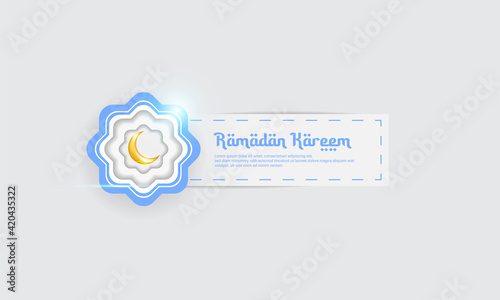 Ramadan design with stylish paper cut, in white and blue color, perfect for complementing Islamic themes