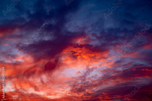 Beautiful epic red dark blue sunset sky