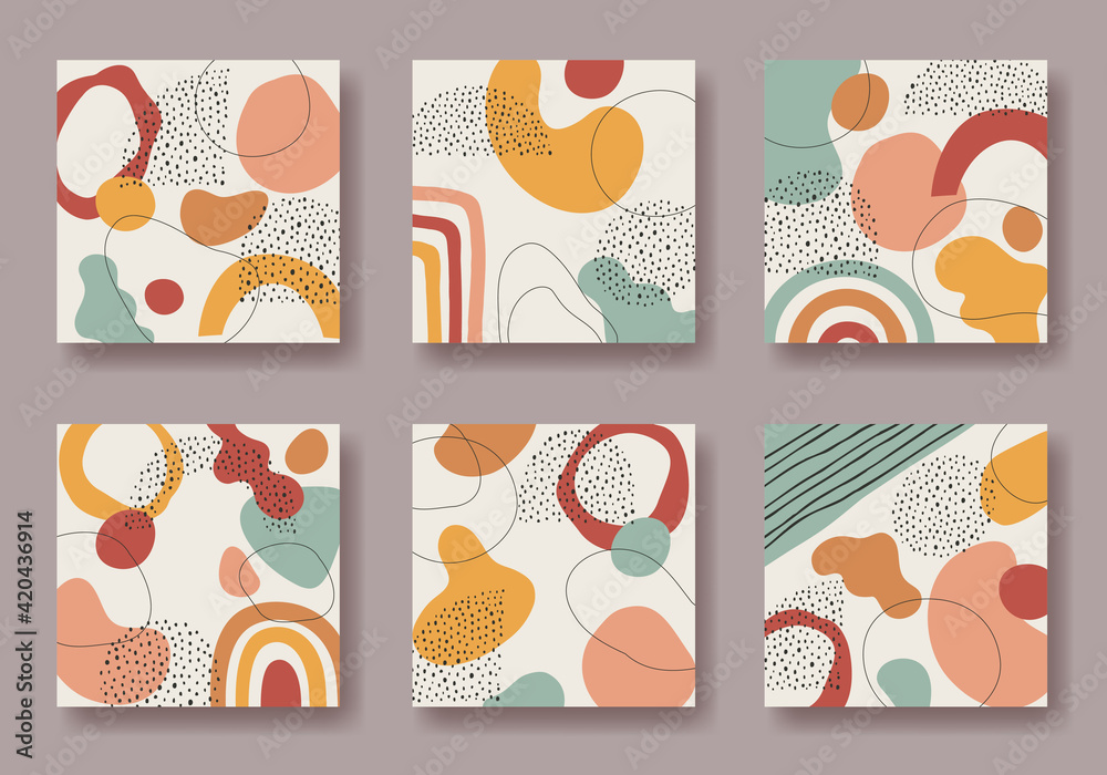 Set of six square vector backgrounds with abstract ornament