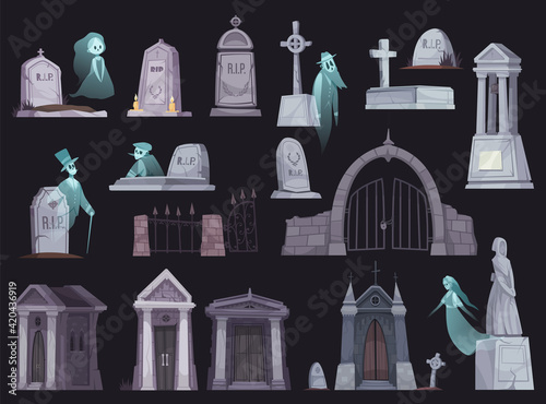 Cemetery Cartoon Set