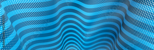 3D abstract blue background with dots texture and lines vector design, technology theme, dimensional dotted flow in perspective, big data, nanotechnology.