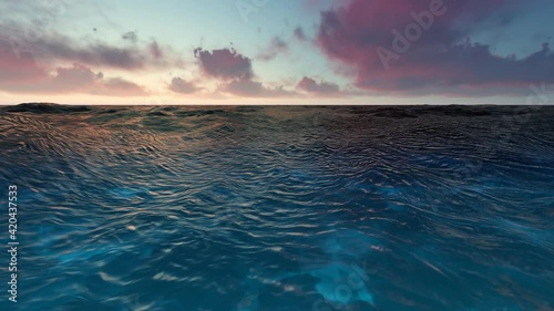 Beautiful tranquil natural vacation seascape with scenic ocean waves in tropical environment, deep clear transparent pure blue water background. A summer travel in paradise, peaceful 3D render