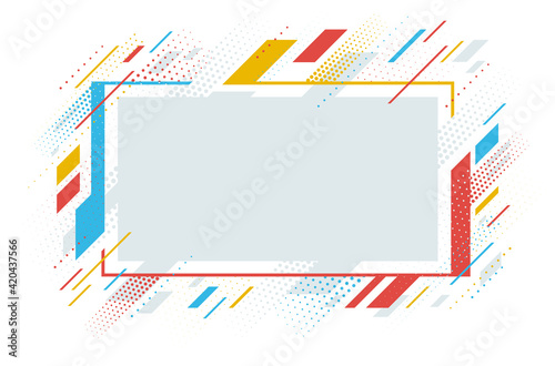 Artistic colorful frame with different elements isolated over white, vector abstract background art style bright shiny colors, geometric design.