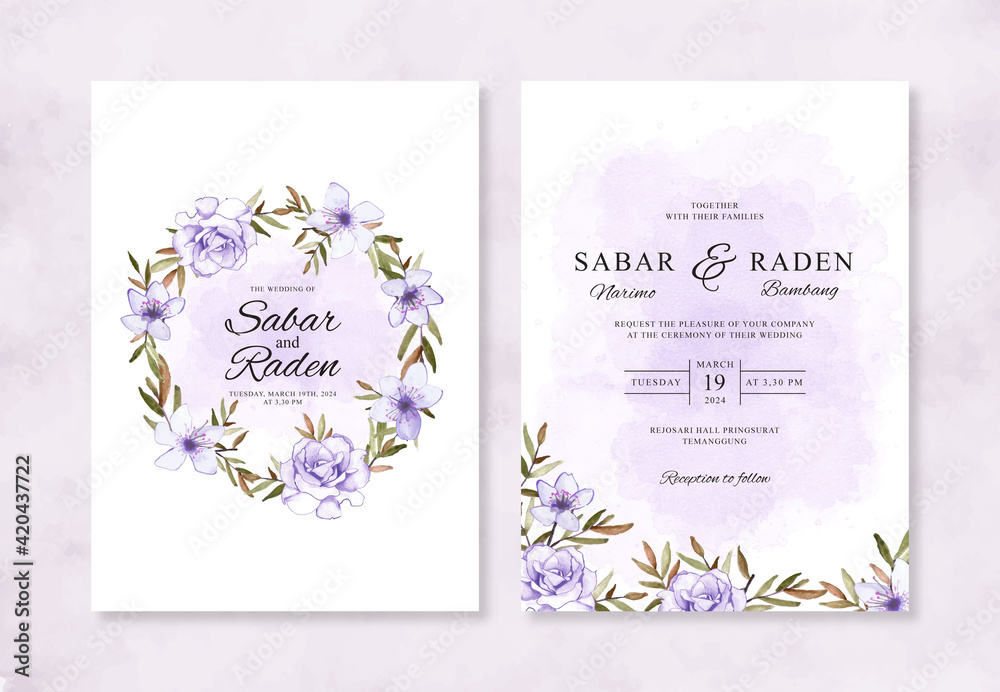 Beautiful wedding invitation with hand painted watercolor floral