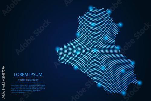 Abstract image Iraq map from point blue and glowing stars on a dark background. vector illustration Vector eps 10.