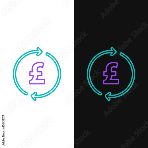 Line Coin money with pound sterling symbol icon isolated on white and black background. Banking currency sign. Cash symbol. Colorful outline concept. Vector