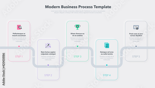 Modern business process template with 5 steps. Easy to use for your website or presentation.