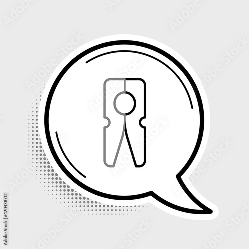 Line Old wood clothes pin icon isolated on grey background. Clothes peg. Colorful outline concept. Vector