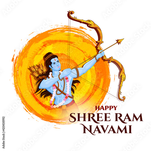 Shri Ram Navami with Bow & Arrow Greeting vector illustration of Lord Rama 