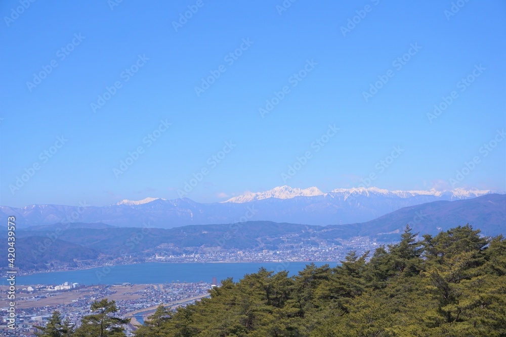 諏訪湖と飛騨山脈