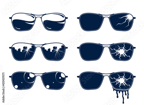 Sunglasses vector set, stylish eyeglasses fashion design elements.