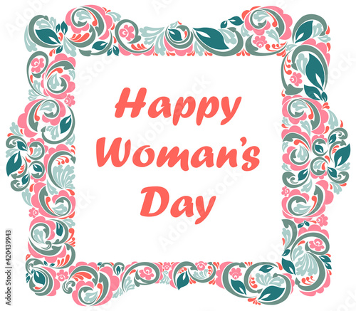 8 march women day greeting card with beautiful floral frame vector vintage elegant classic style design.