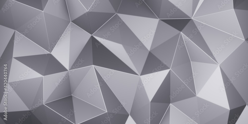 Gray triangle low polygon. Grey geometric triangular polygonal. Abstract mosaic background. 3D Rendering illustration.