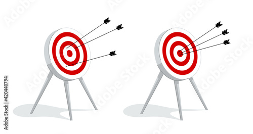 Target with arrows from bow vector illustration, reach a goal, business competition and success.