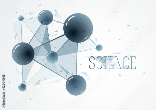 Vector molecules scientific chemistry and physics theme vector abstract background, micro and nano science and technology theme, atoms and microscopic particles.