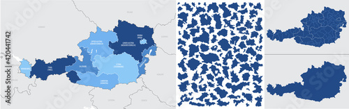 Detailed, vector, blue map of Austria with administrative divisions into regions country photo