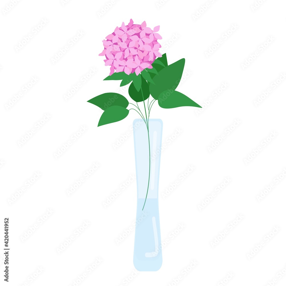 Beautiful flowers in a vase, a bouquet of chrysanthemum cute garden flowers, vector object in a flat style on a white background.