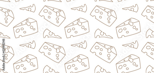 Monochrome seamless pattern with cheese with big holes. Funny print for clothes, notebooks, dishes, postcards, banners, posters. Background for design business concepts and advertising. Cover cookbook