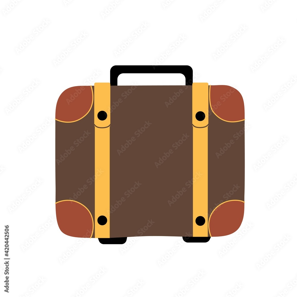 Brown leather travel case, men's suitcase for travel, vector icon in flat style on a white background. Brown leather travel case, men's suitcase for travel, vector icon in flat style on a white background.