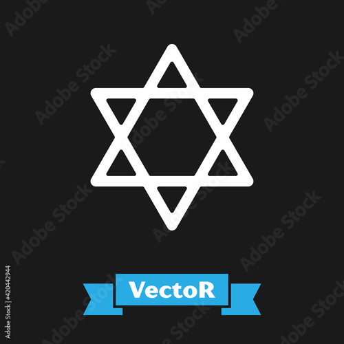White Star of David icon isolated on black background. Jewish religion symbol. Symbol of Israel. Vector
