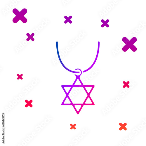 Color Star of David necklace on chain icon isolated on white background. Jewish religion symbol. Symbol of Israel. Jewellery and accessory. Gradient random dynamic shapes. Vector