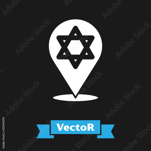 White Star of David icon isolated on black background. Jewish religion symbol. Symbol of Israel. Vector