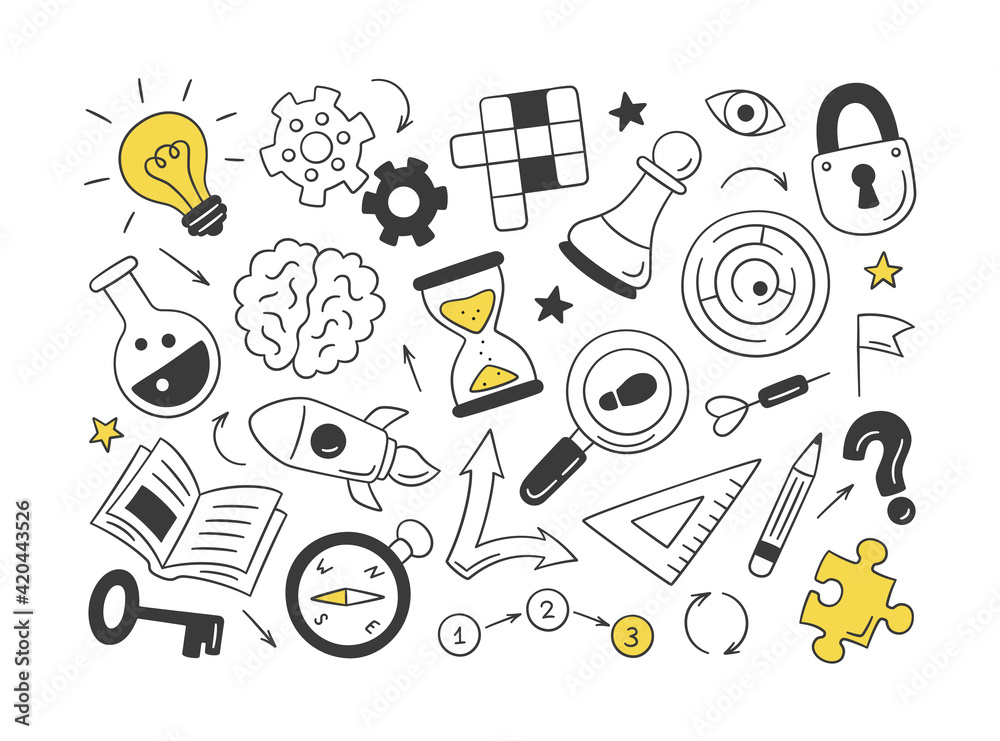 Vecteur Stock Puzzle and riddles. Set of isolated hand drawn ...
