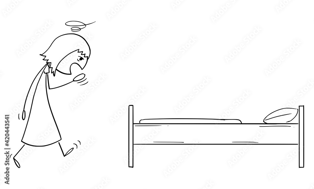 Tired Woman Going To Sleep In Bed Vector Cartoon Stick Figure tired-woman-going-to-sleep-in-bed-vector-cartoon-stick-figure