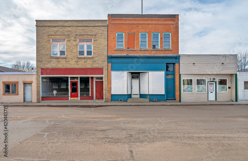 Abandoned store fronts in the town of Bassano, Alberta, Canada photo