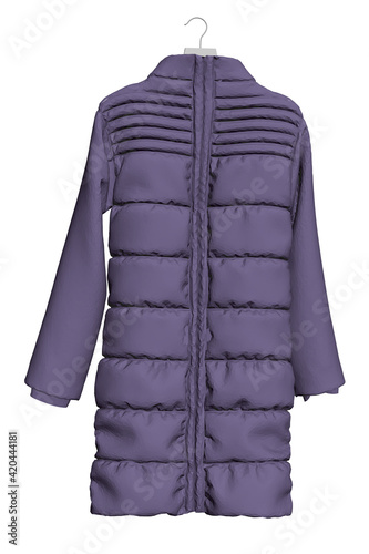 Lilac jacket hanging on a hanger isolated on a white background. 3D. Vector illustration