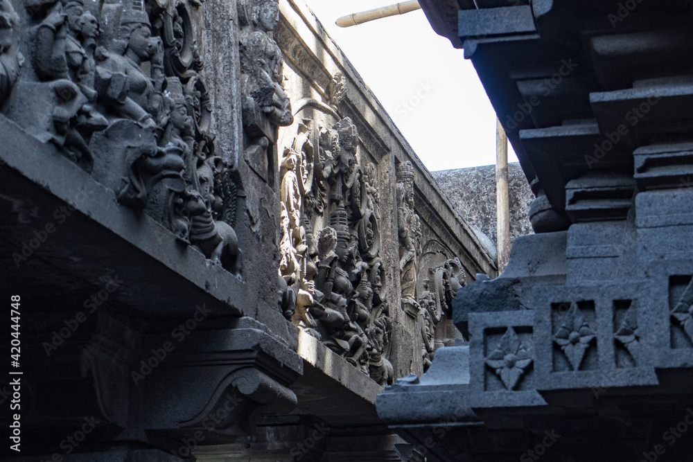 Fototapeta premium indian carving style from old hindu temple in pune india