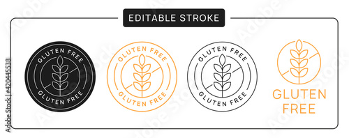 Gluten Free Vector Icon Sticker Badge. Wheat linear sign with editable stroke. photo