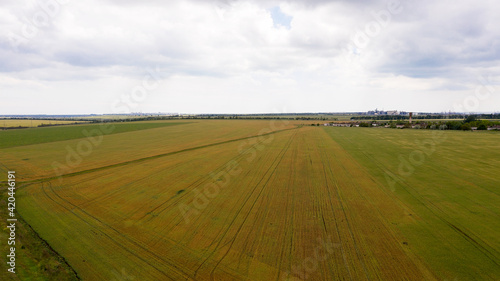 Aerial photography bird eye view of land farmland and nature landscape. Agriculture, view from above