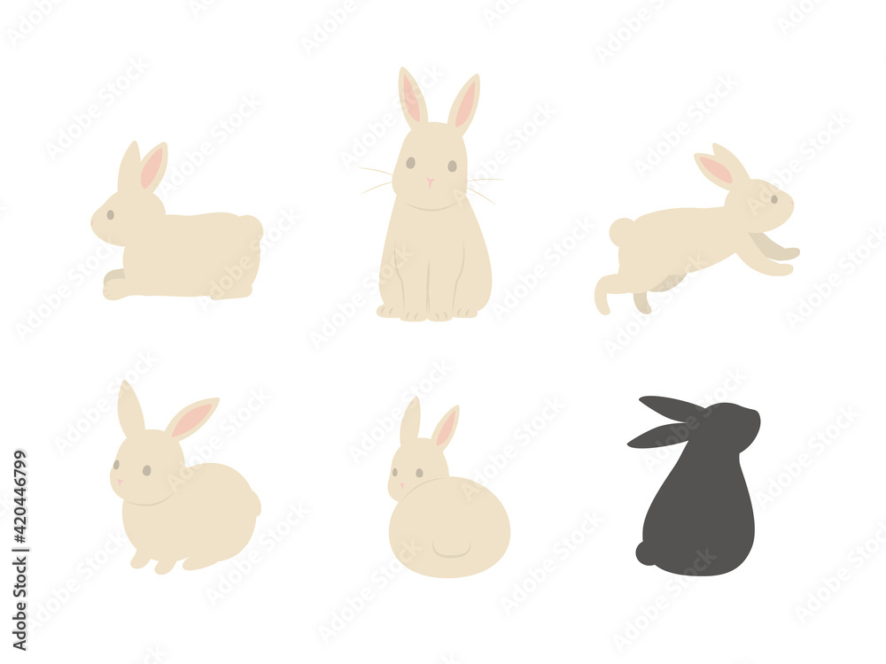 Fototapeta premium ウサギ 兎 向き バリエーション セット イラスト素材