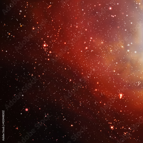 Red nebula in outer space. Night starry sky. Dark cosmic background