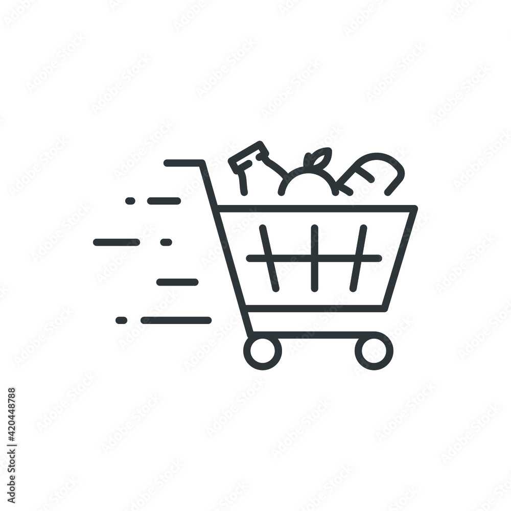 Shopping cart line icon. Simple outline style. Food and fruit full product  cart, supermarket, basket checkout concept. Vector illustration isolated on  white background. EPS 10. Stock Vector | Adobe Stock