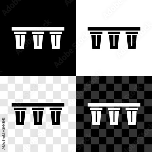 Set Water filter icon isolated on black and white, transparent background. System for filtration of water. Reverse osmosis system. Vector